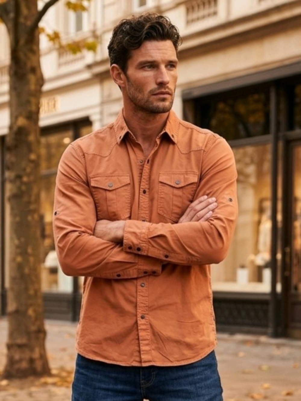 Redsun Jeans Button Down Longsleeve Burnt Orange XL Men's Shirt Cotton Blend EUC